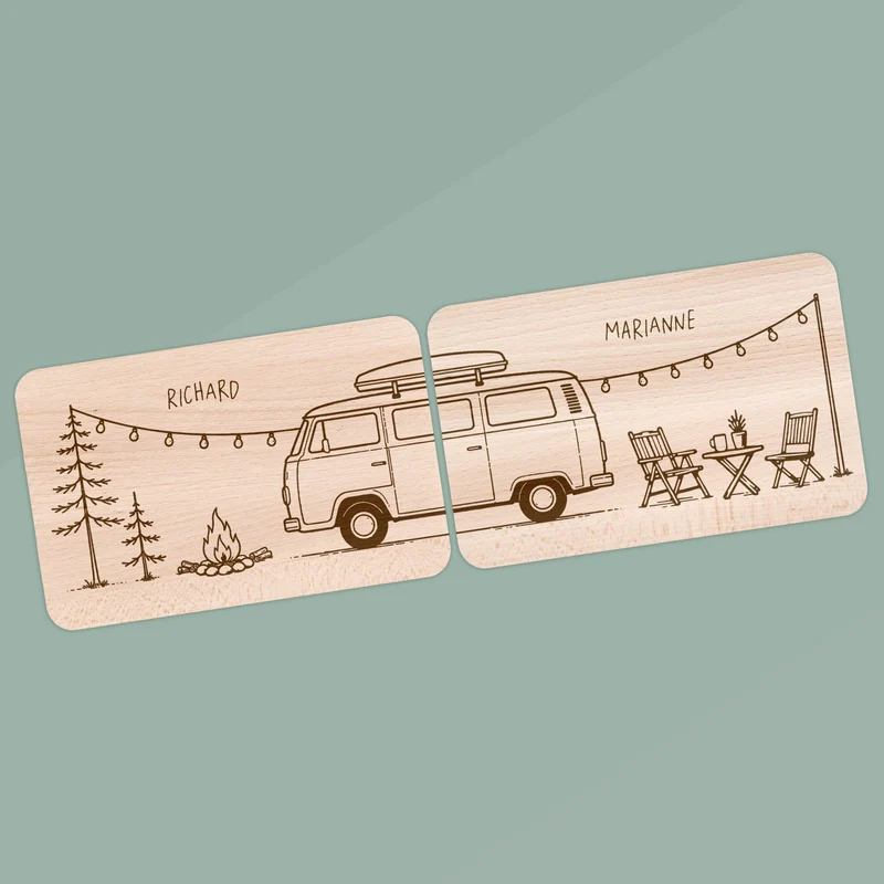 Partnerbrettchen personalisiert Buche - Camper