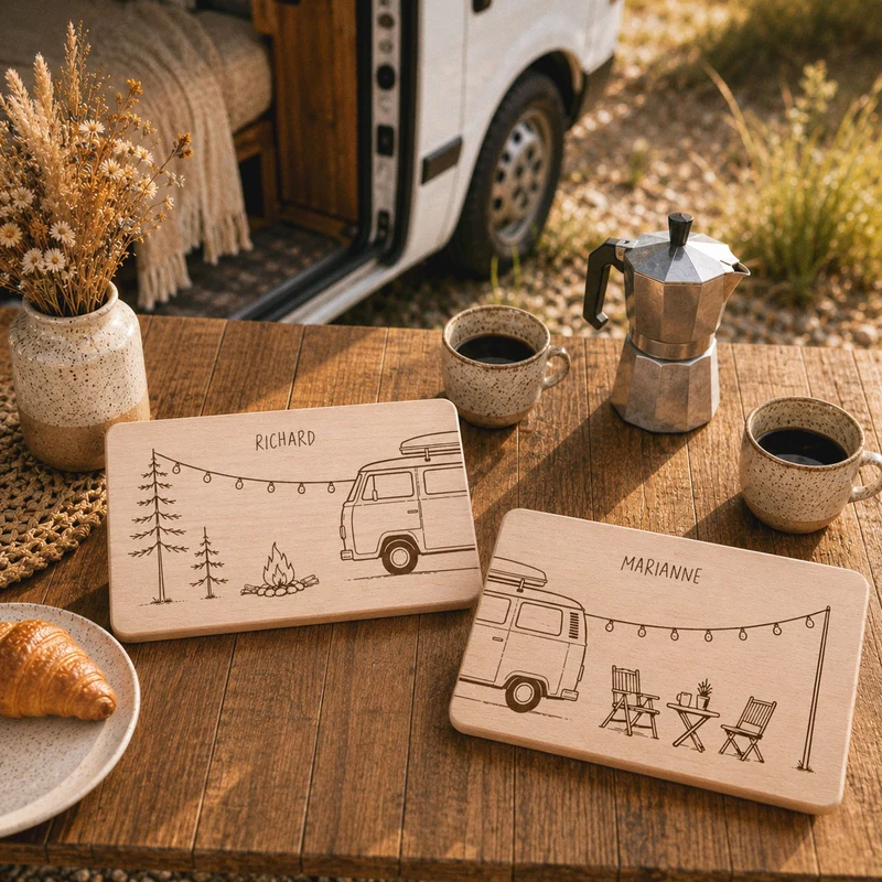 Partnerbrettchen personalisiert Buche - Camper