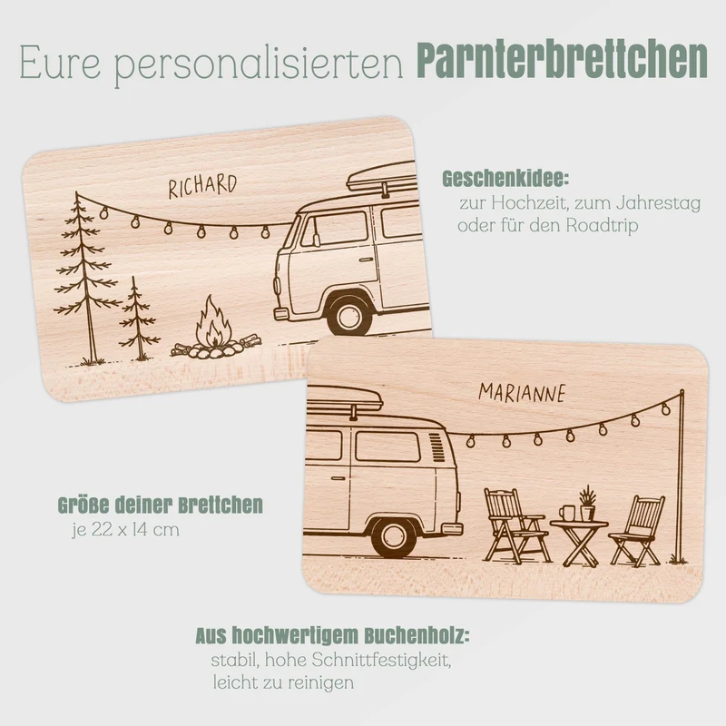 Partnerbrettchen personalisiert Buche - Camper