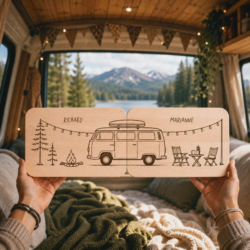 Partnerbrettchen personalisiert Buche - Camper
