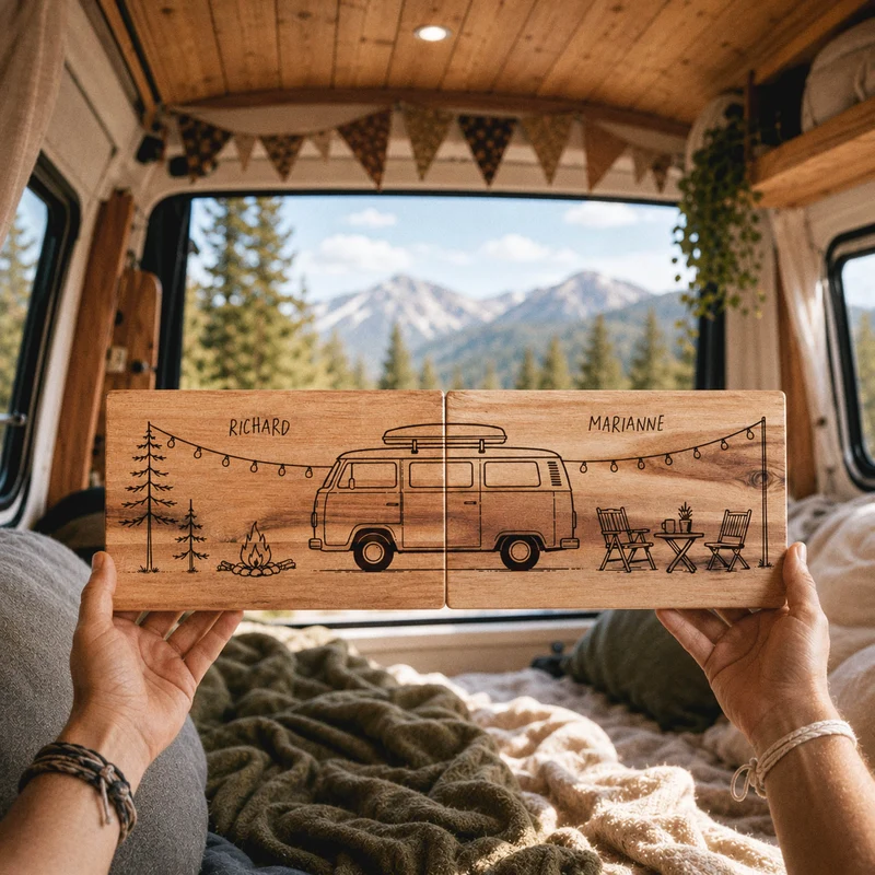 Partnerbrettchen personalisiert Akazie - Camper
