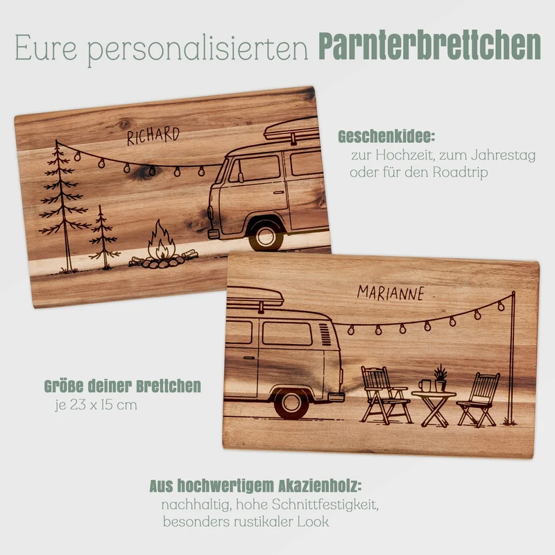 Partnerbrettchen personalisiert Akazie - Camper