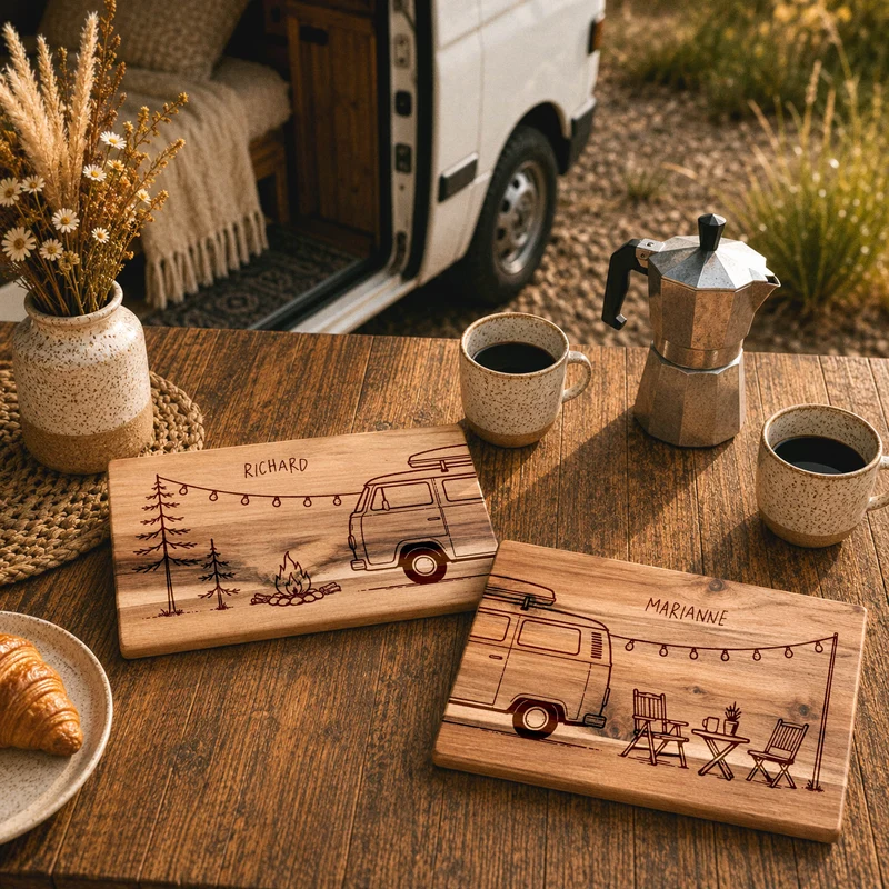 Partnerbrettchen personalisiert Akazie - Camper