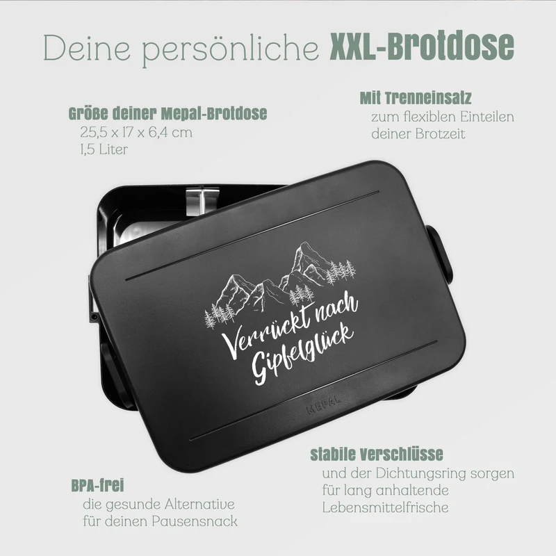 Mepal Brotdose schwarz XXL - Verrückt nach Gipfelglück