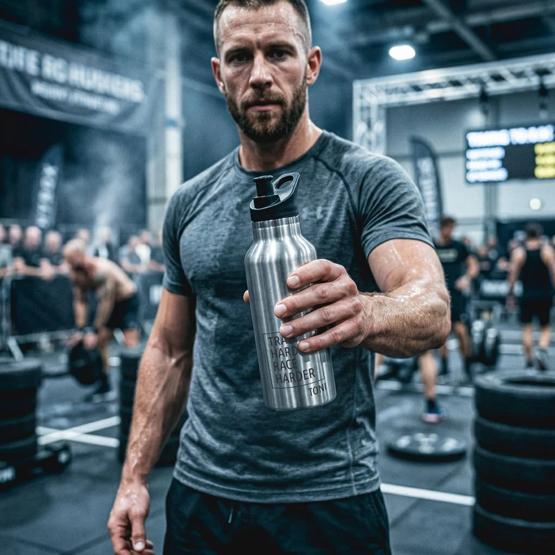 Trinkflasche Edelstahl personalisiert mit Sportverschluss - Fitness