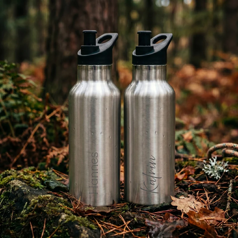 Trinkflasche Edelstahl mit Sportverschluss - personalisiert