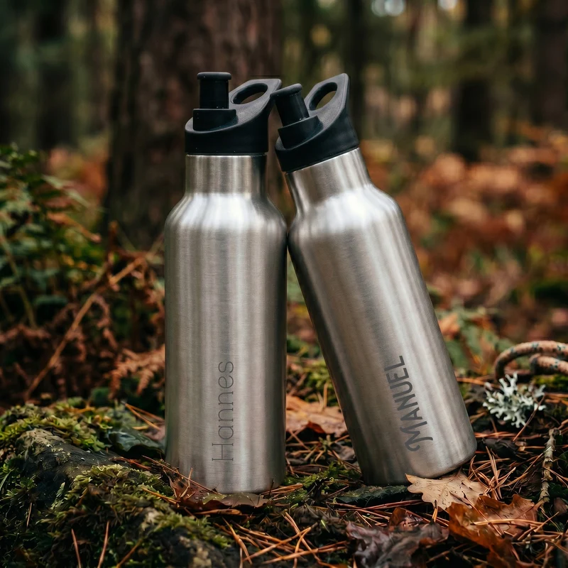 Trinkflasche Edelstahl mit Sportverschluss - personalisiert