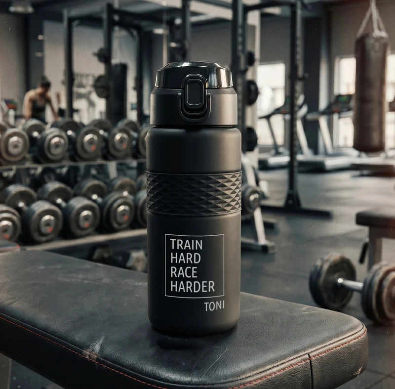 Trinkflasche aus RPET personalisiert - Fitness Motiv