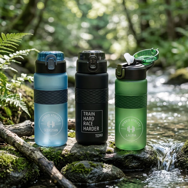 Trinkflasche aus RPET personalisiert - Fitness Motiv
