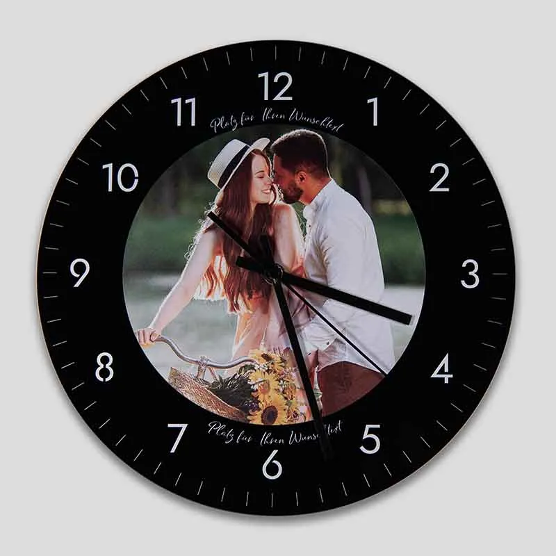 Personalisierte Wanduhr aus Acryl - Uhr zur Wand mit Foto, schwarz | Leise Wanduhr für Wohnzimmer & Schlafzimmer - Geschenk für Familie & Freunde
