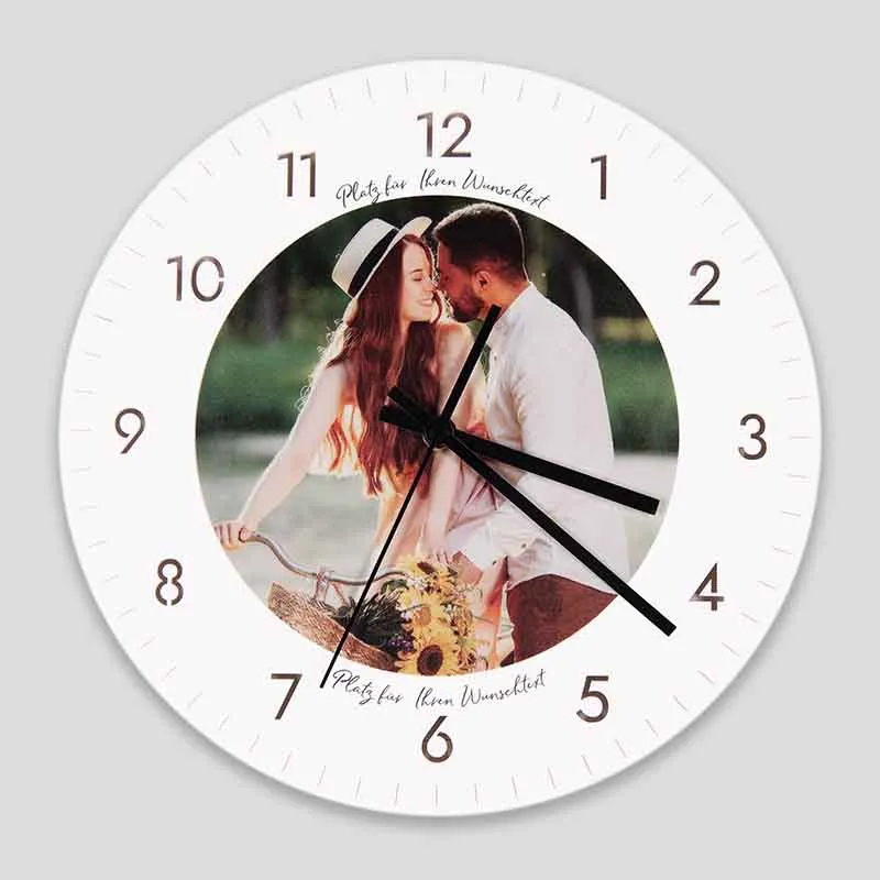 Personalisierte Wanduhr aus Acryl - Uhr zur Wand mit Foto, weiß | Leise Wanduhr für Wohnzimmer & Schlafzimmer - Geschenk für Familie & Freunde