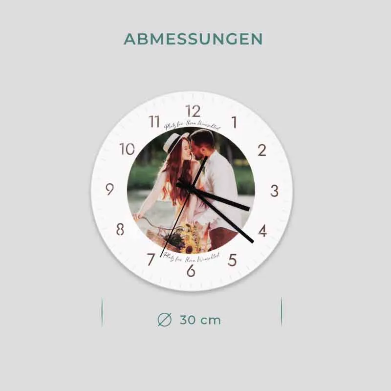 Personalisierte Wanduhr aus Acryl - Uhr zur Wand mit Foto, weiß | Leise Wanduhr für Wohnzimmer & Schlafzimmer - Geschenk für Familie & Freunde