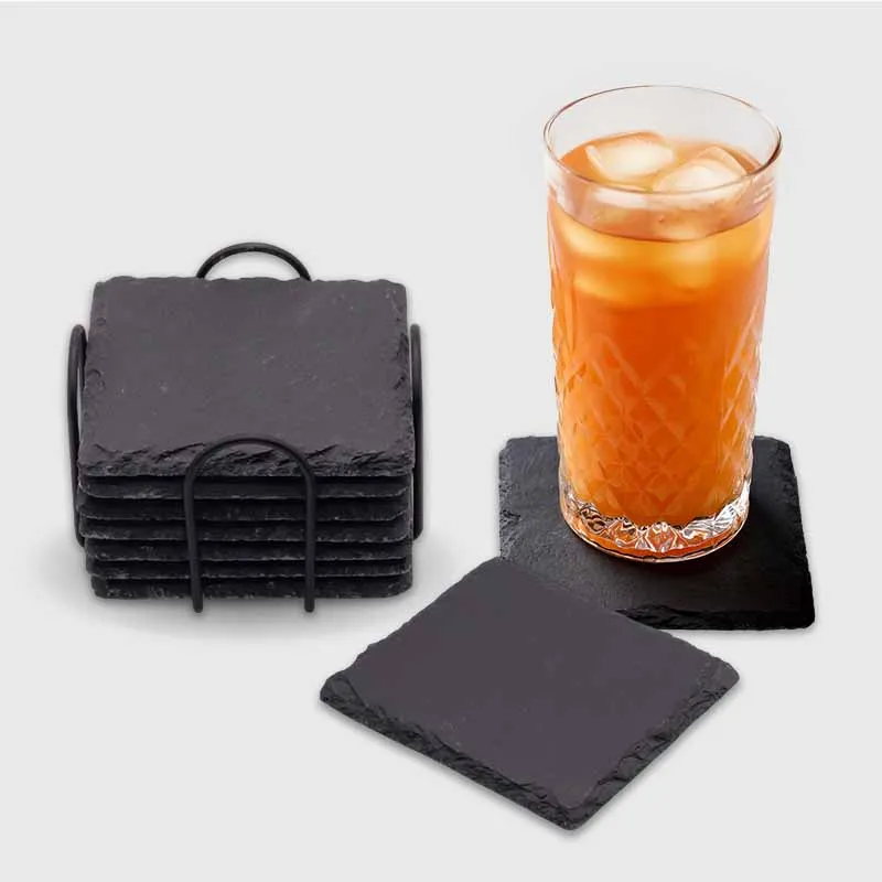 Getränkeuntersetzer aus Schiefer für Bar & Küche - 4er, 8er, 24er Set, quadratisch | Tassen- und Gläseruntersetzer - Geschenk für Familie & Freunde