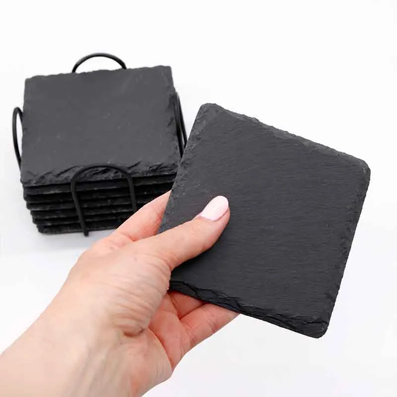 Getränkeuntersetzer aus Schiefer für Bar & Küche - 4er, 8er, 24er Set, quadratisch | Tassen- und Gläseruntersetzer - Geschenk für Familie & Freunde