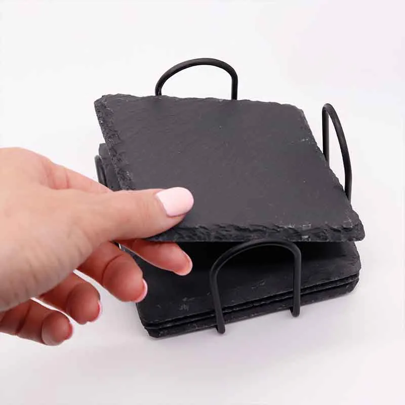 Getränkeuntersetzer aus Schiefer für Bar & Küche - 4er, 8er, 24er Set, quadratisch | Tassen- und Gläseruntersetzer - Geschenk für Familie & Freunde