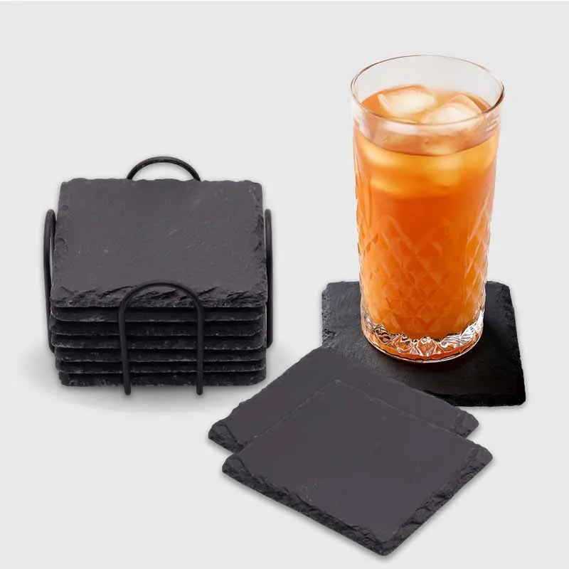 Getränkeuntersetzer aus Schiefer für Bar & Küche - 4er, 8er, 24er Set, quadratisch | Tassen- und Gläseruntersetzer - Geschenk für Familie & Freunde