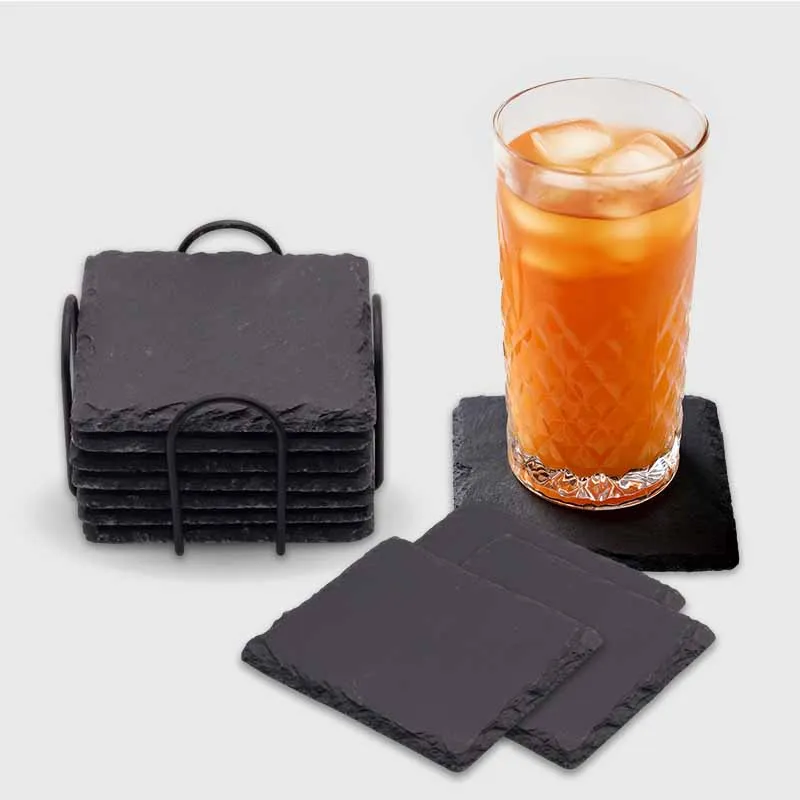 Getränkeuntersetzer aus Schiefer für Bar & Küche - 4er, 8er, 24er Set, quadratisch | Tassen- und Gläseruntersetzer - Geschenk für Familie & Freunde