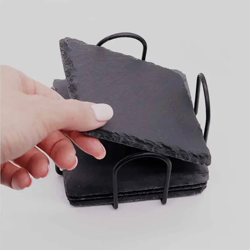 Metallhalter für Schieferuntersetzer - Deko für zu Hause, schwarz | Deko-Zubehör - Halter für Tassenuntersetzer