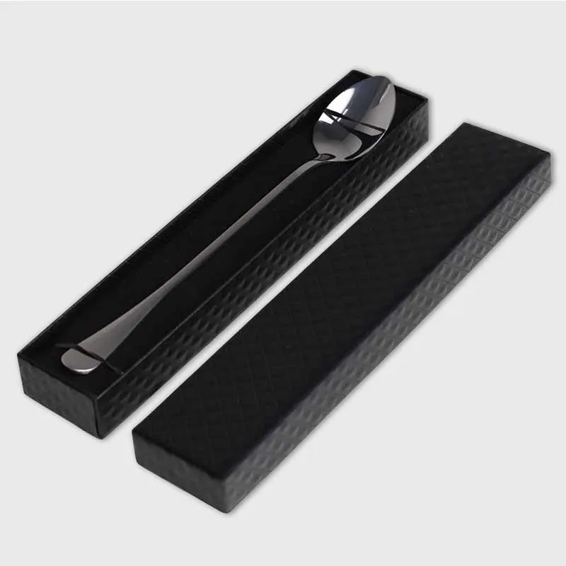 Geschenkbox für Müslilöffel, Dessertlöffel & Kaffeelöffel - 21 x 4 x 2.2 cm - Schwarzfarben - Verpackung für Geschenke für Familie, Partner & Paare