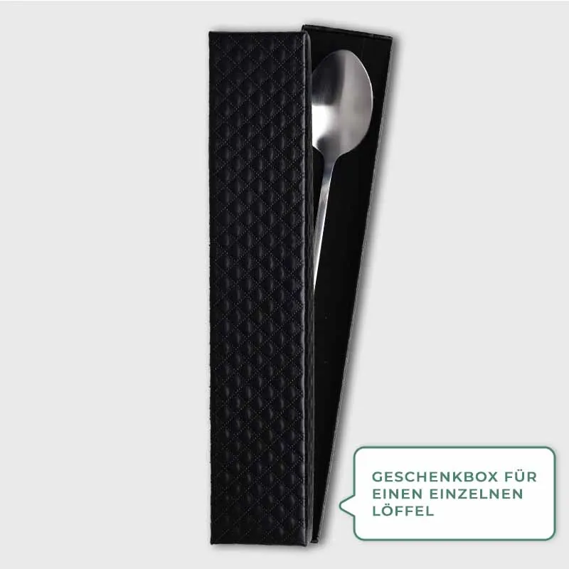 Geschenkbox für Müslilöffel, Dessertlöffel & Kaffeelöffel - 21 x 4 x 2.2 cm - Schwarzfarben - Verpackung für Geschenke für Familie, Partner & Paare