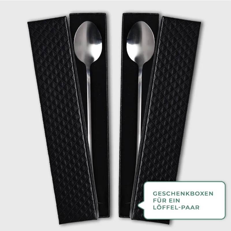 Geschenkbox für Müslilöffel, Dessertlöffel & Kaffeelöffel - 21 x 4 x 2.2 cm - Schwarzfarben - Verpackung für Geschenke für Familie, Partner & Paare