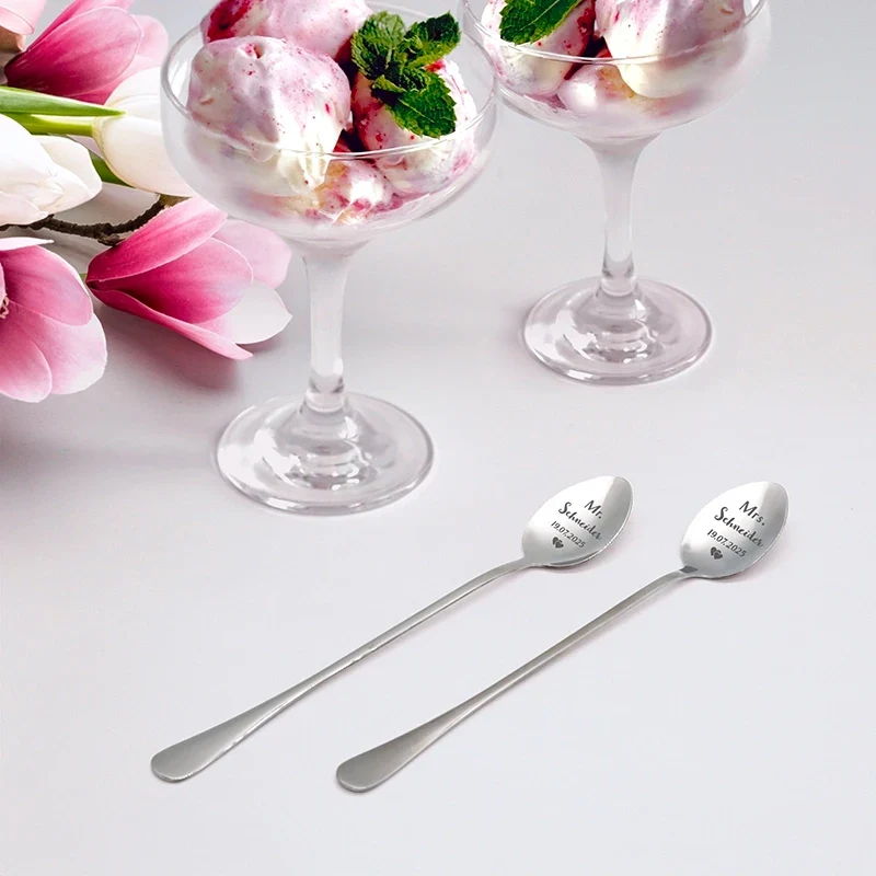 Dessertlöffel mit Gravur zur Hochzeit - 2er‑Set Kaffeelöffel Personalisiert als Geschenke - Mr & Mrs | Edelstahl - Hochzeitsgeschenk für Brautpaare