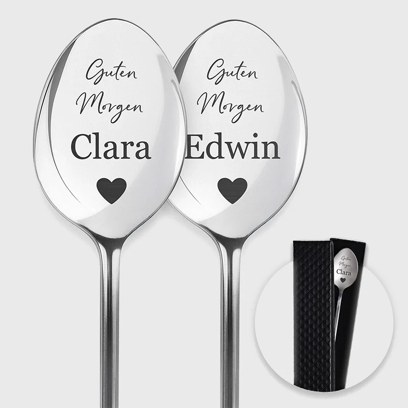 Dessertlöffel mit Gravur zur Hochzeit - 2er‑Set Personalisierte Müslilöffel als Geschenke - Herzen | Edelstahl - Hochzeitsgeschenk für Brautpaare