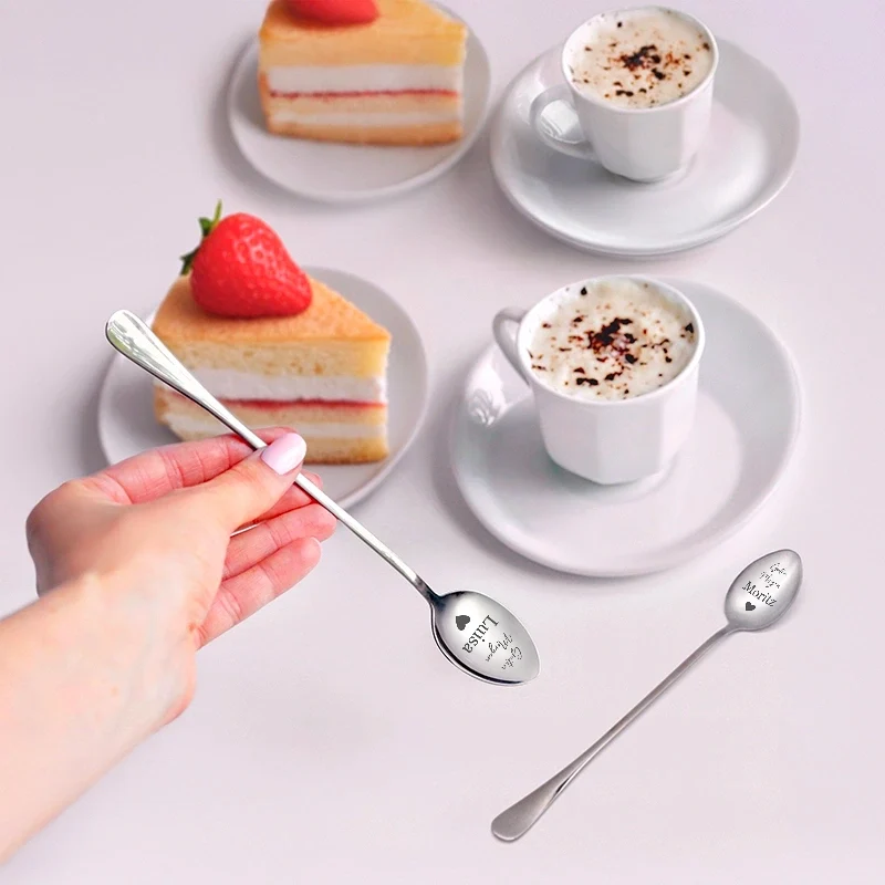 Dessertlöffel mit Gravur zur Hochzeit - 2er‑Set Personalisierte Müslilöffel als Geschenke - Herzen | Edelstahl - Hochzeitsgeschenk für Brautpaare