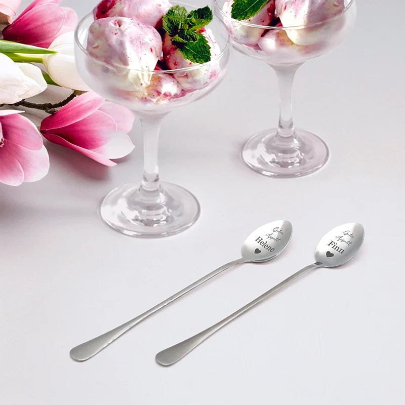 Dessertlöffel mit Gravur zur Hochzeit - 2er‑Set Personalisierte Müslilöffel als Geschenke - Herzen | Edelstahl - Hochzeitsgeschenk für Brautpaare