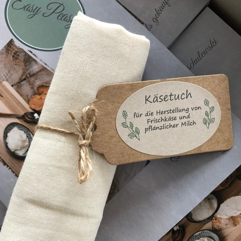 Set aus Nussmilchtuch/ Käsetuch/ Passiertuch und Frischkäse Rezeptbuch