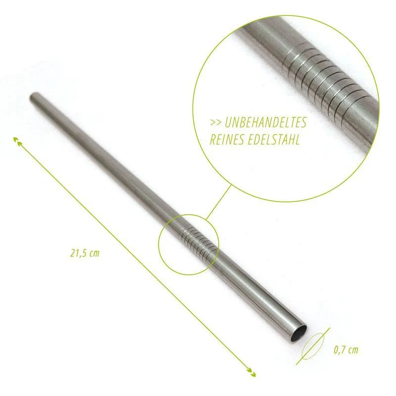 Edelstahl Trinkhalme mit Reinigungsbürste (gerade oder gebogen)