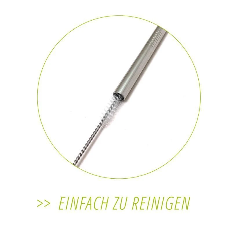 Edelstahl Trinkhalme mit Reinigungsbürste (gerade oder gebogen)