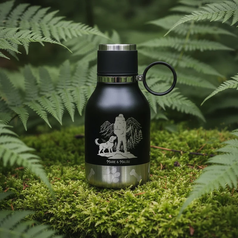 Trinkflasche Buddy klein - Wanderer und Hund