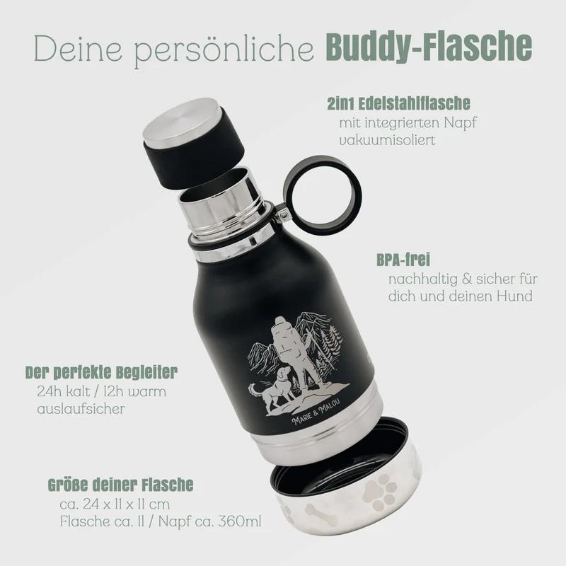Trinkflasche Buddy klein - Wanderer und Hund