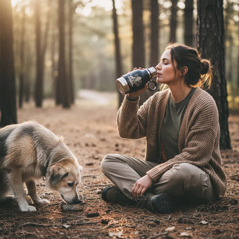 Trinkflasche Buddy klein - Wanderer und Hund