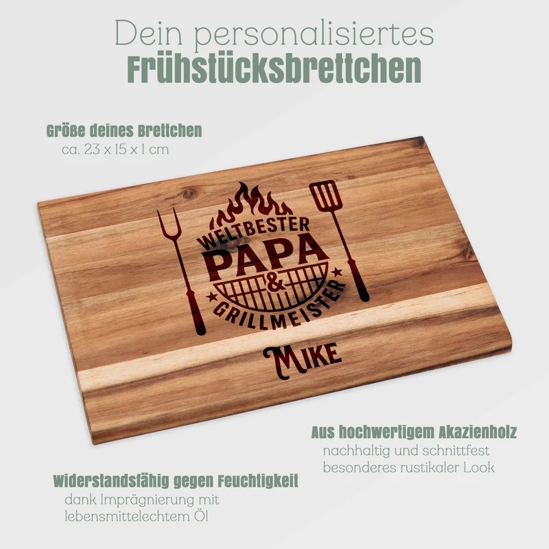 Frühstücksbrett Akazie - Weltbester Papa & Grillmeister