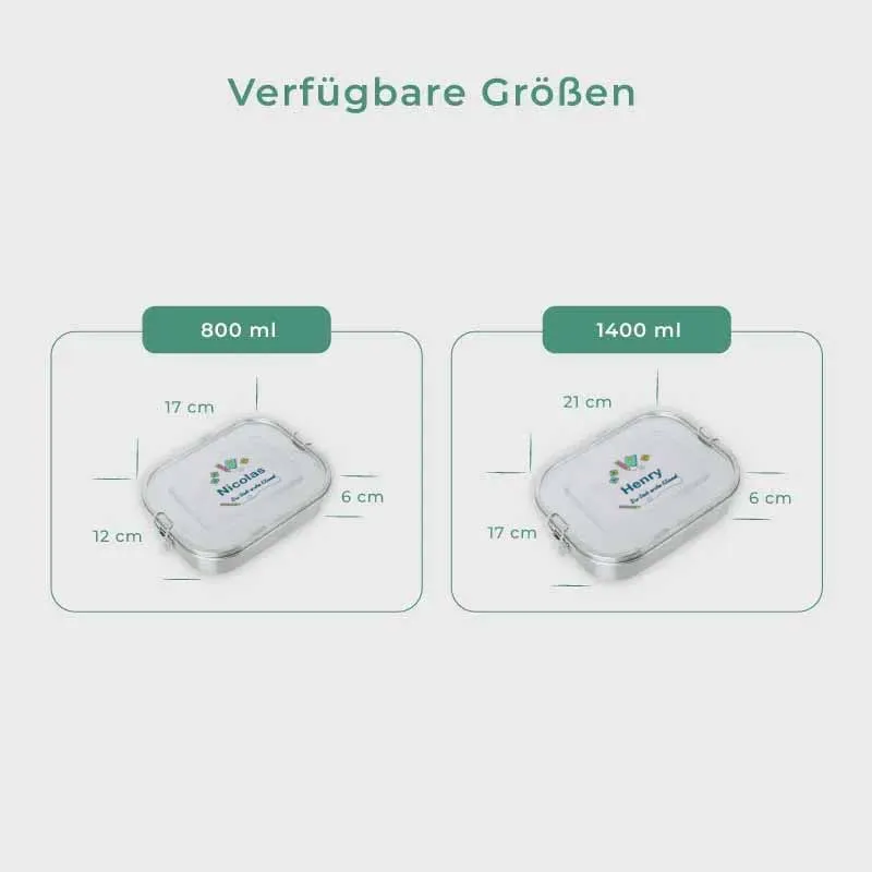 Personalisierte Brotdose mit Name für Erstklässler - 2 Größen, Edelstahl mit Fächern & auslaufsicher | Kinder Lunchbox - Geschenk zur Ersteinschulung