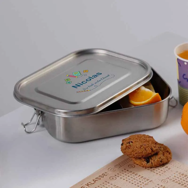 Personalisierte Brotdose mit Name für Erstklässler - 2 Größen, Edelstahl mit Fächern & auslaufsicher | Kinder Lunchbox - Geschenk zur Ersteinschulung