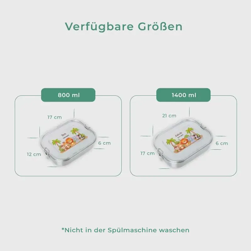 Personalisierte Brotdose mit Name - Safari - 800-1400 ml, Edelstahl Metall mit Fächern & auslaufsicher | Lunchbox mit Trennwand für Kinder, Erwachsene