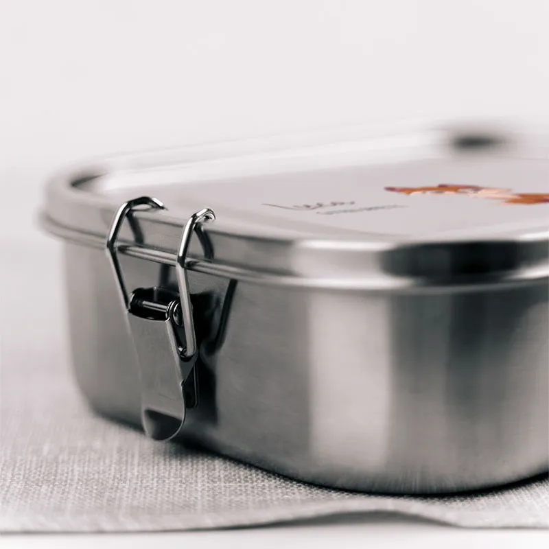 Personalisierte Brotdose mit Name - Fuchs - 800-1400 ml, Edelstahl Metall mit Fächern & auslaufsicher | Lunchbox mit Trennwand für Kinder & Erwachsene