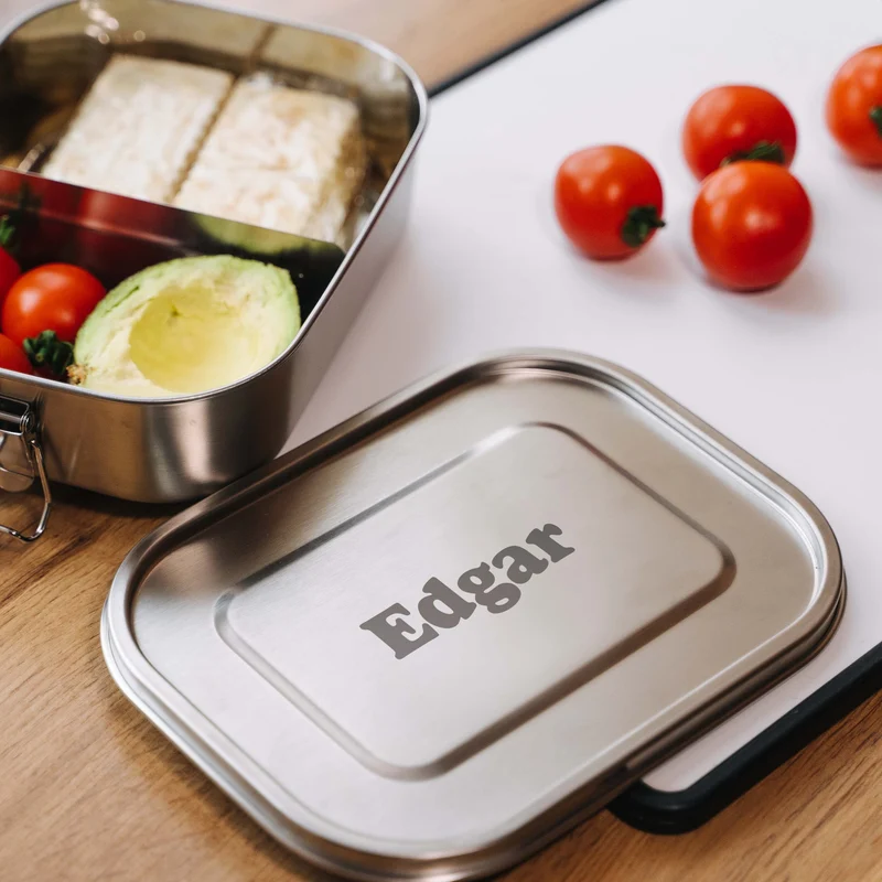 Personalisierte Brotdose mit Namen graviert - 800-1400 ml, Edelstahl Metall mit Fächern, auslaufsicher | Lunchbox mit Trennwand für Kinder, Erwachsene