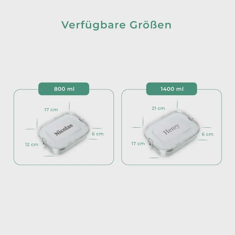 Personalisierte Brotdose mit Namen graviert - 800-1400 ml, Edelstahl Metall mit Fächern, auslaufsicher | Lunchbox mit Trennwand für Kinder, Erwachsene