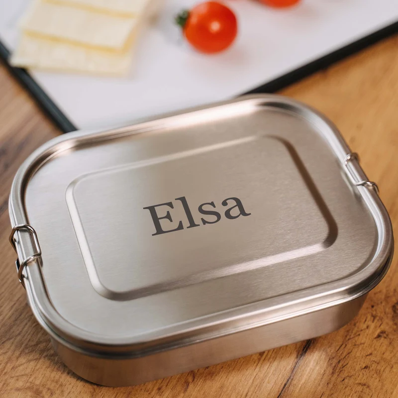 Personalisierte Brotdose mit Namen graviert - 800-1400 ml, Edelstahl Metall mit Fächern, auslaufsicher | Lunchbox mit Trennwand für Kinder, Erwachsene