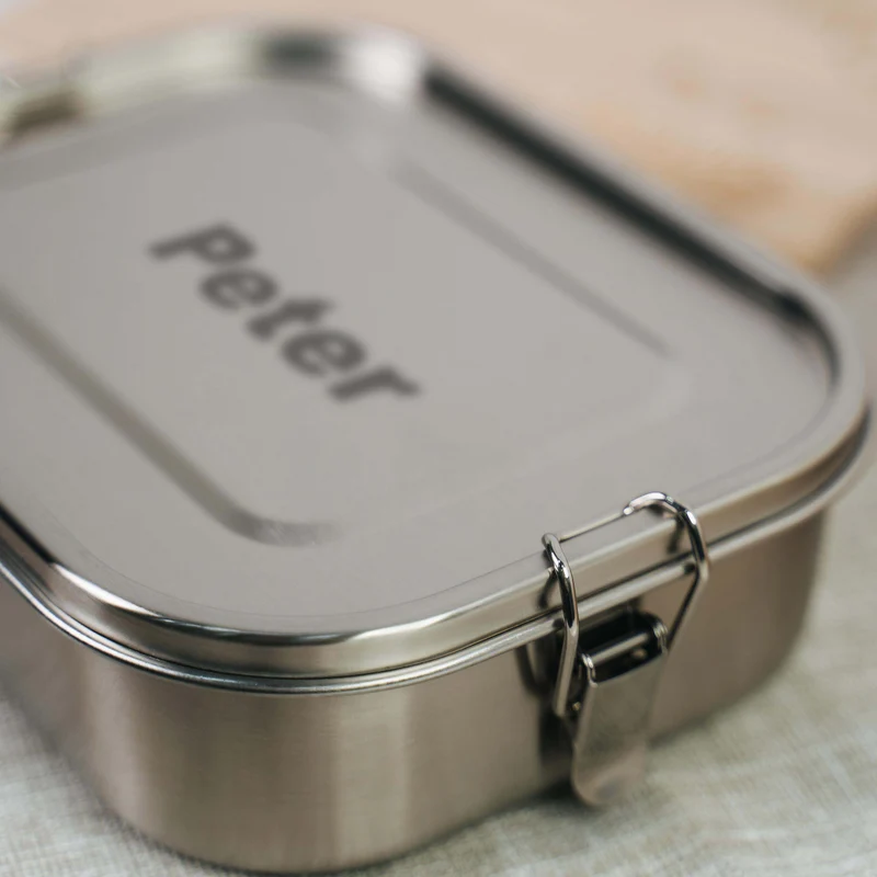 Personalisierte Brotdose mit Namen graviert - 800-1400 ml, Edelstahl Metall mit Fächern, auslaufsicher | Lunchbox mit Trennwand für Kinder, Erwachsene