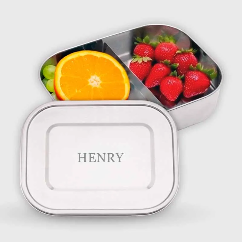 Personalisierte Brotdose mit Namen graviert - 800-1400 ml, Edelstahl Metall mit Fächern, auslaufsicher | Lunchbox mit Trennwand für Kinder, Erwachsene