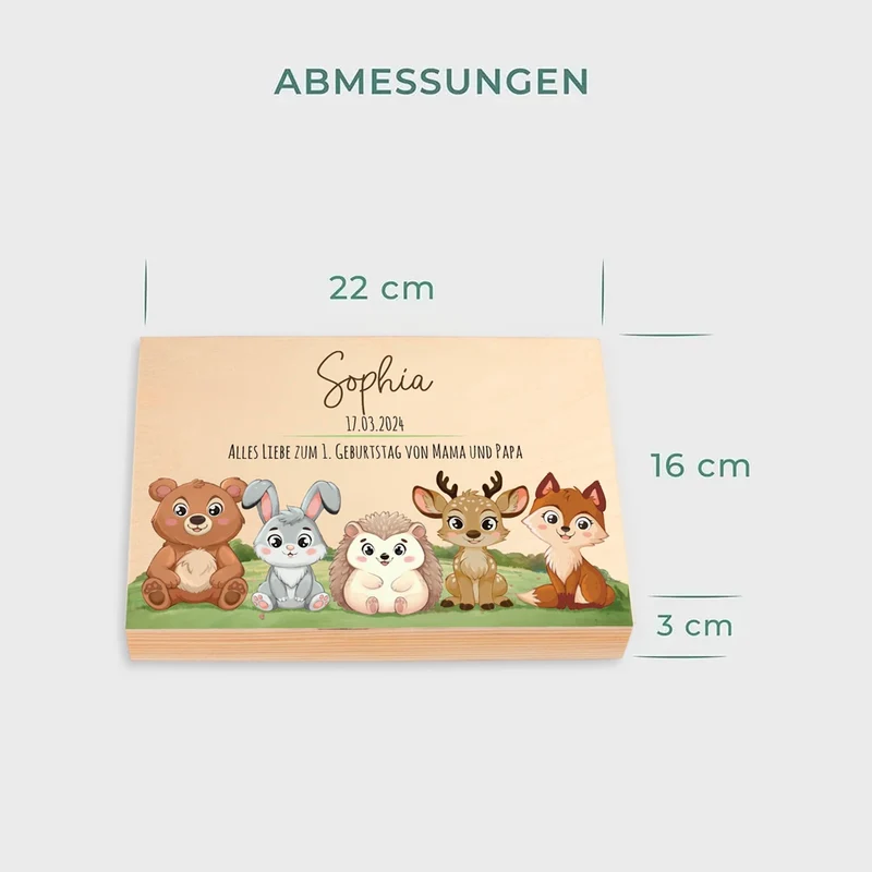 Kinderbesteck personalisiert mit Namen - Besteckset Waldtiere Motiv | Taufgeschenk für Kinder - Geschenk zur Taufe für Jungs & Mädchen, natur Kiste