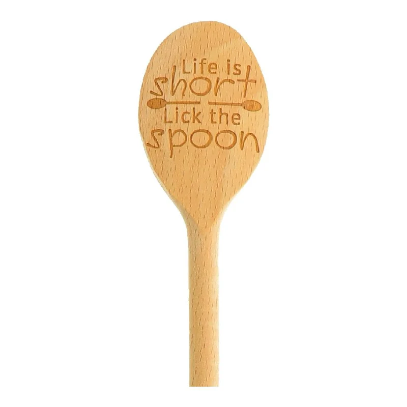 Kochlöffel mit Spruch"Life is short - lick the spoon" aus Buchenholz