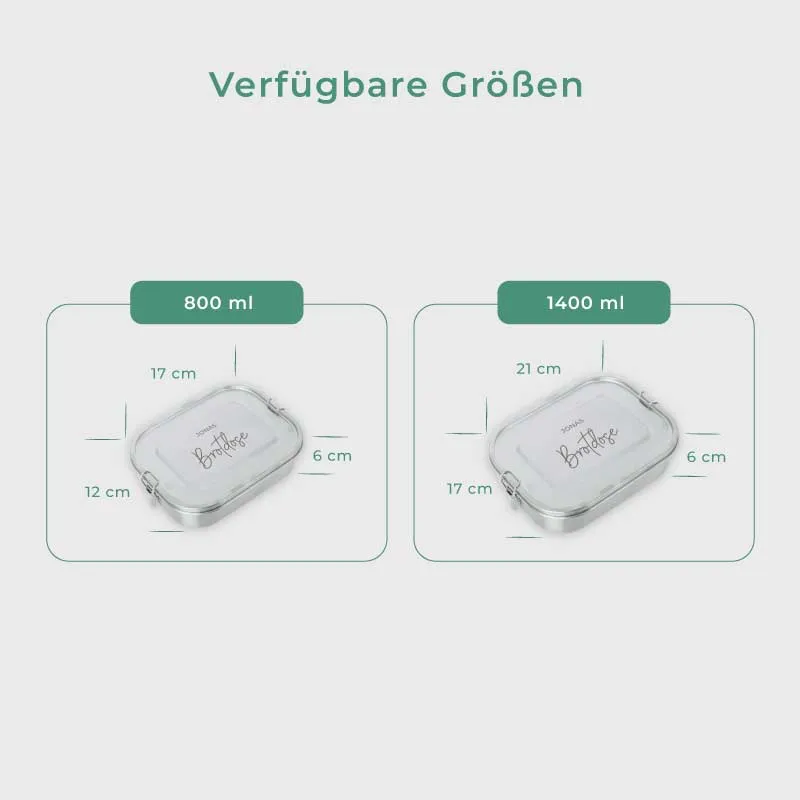 Personalisierte Brotdose mit Namen, Wunschtext - 800-1400 ml, Edelstahl mit Fächern & auslaufsicher | Lunchbox mit Trennfächern für Kinder, Erwachsene