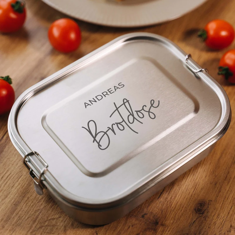 Personalisierte Brotdose mit Namen, Wunschtext - 800-1400 ml, Edelstahl mit Fächern & auslaufsicher | Lunchbox mit Trennfächern für Kinder, Erwachsene