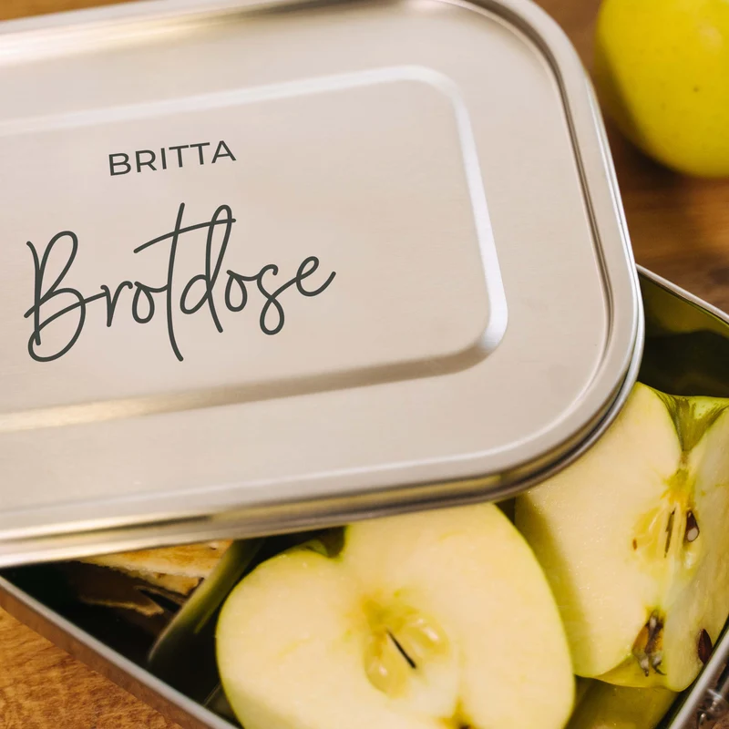 Personalisierte Brotdose mit Namen, Wunschtext - 800-1400 ml, Edelstahl mit Fächern & auslaufsicher | Lunchbox mit Trennfächern für Kinder, Erwachsene